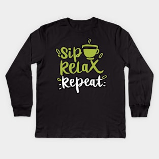 Sip, Relax, Repeat Matcha Tea Gift Kids Long Sleeve T-Shirt